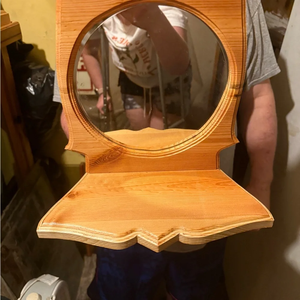 Wooden Love Wall Mirror with Shelf